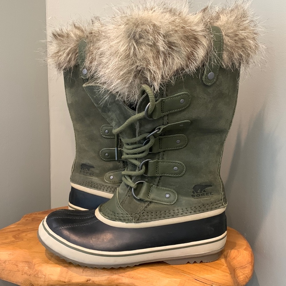 Sorel Joan of Arctic Nori/Dark Stone Waterproof Snow Boots 7.5 GREEN!
